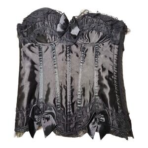 Black Satin Lace Corset Bustier Top S Gothic Coquette Lace Up Dark Romantic Bows